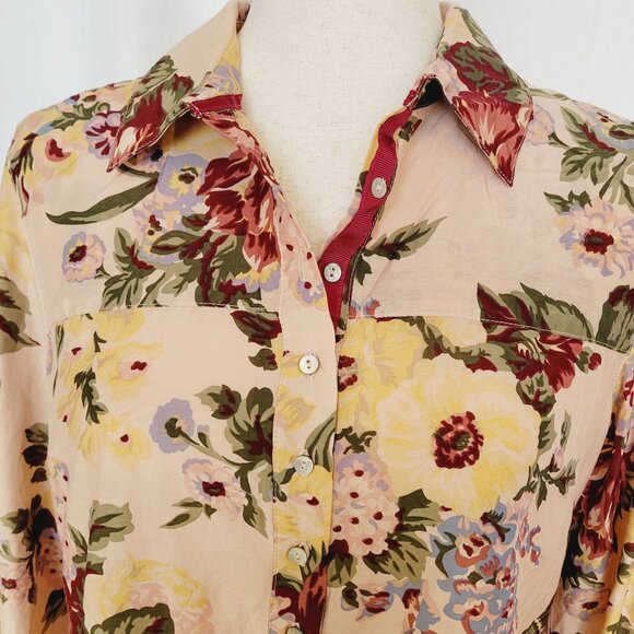 Soft Surroundings Red Pink Floral Long Sleeve Blouse Silk Blend Size S - Picture 4 of 11
